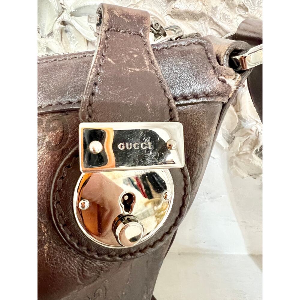 Gucci Brown Leather Messenger Bag w/ GG large dust bag - Picture 5 of 16